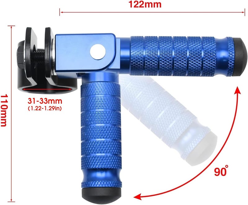 YWLUWEI M8 Motorcycle Foot Rests Fit 1.22-1.29in Motorbike Brackets Foldable Foot Pegs Front Footpeg Rear Footpeg Anti-Skid Rearsets Folded Footrest 90 Degree Fixed Folding Passenger Pedal Supports(Blue) - Image 4